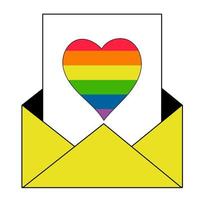 Envelope with letter and rainbow heart in colors of flag LGBT . vector