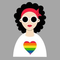 mes del orgullo lgbt. chica lesbiana mes del orgullo lgbt. el amor es el amor. bandera del orgullo lgbtq en colores del arco iris. derechos humanos y tolerancia. vector. cartel de vacaciones vertical con símbolo lgbt vector