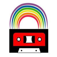 Symbol. Retro music cassette with rainbow in LGBT colors. vector