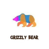 logotipo de ilustración simple oso grizzly con colores alegres superpuestos vector