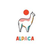 Alpaca line art illustration logo and abstract shapes with cheerful colors vector