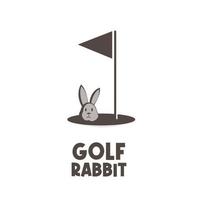 logotipo de ilustración simple de hoyo de golf y conejo vector