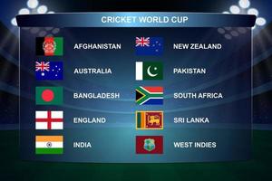 banderas de la copa mundial de cricket. ilustración vectorial vector