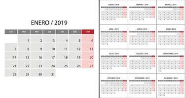 calendario 2019 semana inicio el lunes vector