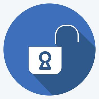 icono desbloqueado. adecuado para el símbolo de seguridad. estilo de sombra larga. diseño simple editable. vector de plantilla de diseño. ilustración sencilla