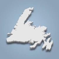 3d isometric map of Newfoundland is an island in Canada vector