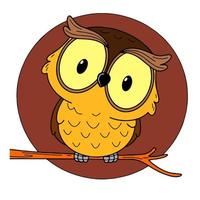 vector cute owl on a tree branch. Vector illustration with a bird in cartoon style.