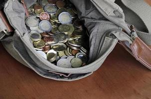 A messenger bag filled with cash photo