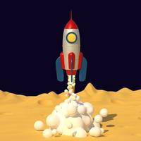 Rocket takes off with jet smoke from Moon planet surface photo