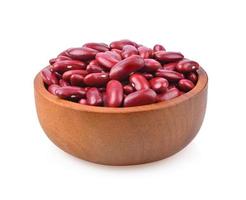 Red kidney beans in wooden bowl isolated on white background
