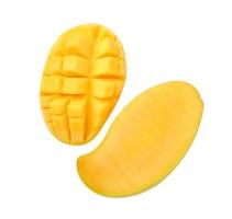 Fresh yellow mango and slice isolated on white background, top view. photo
