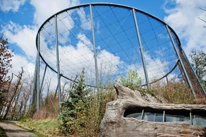 grandes redes de cielo de parque de aves, redes de protección de pajarera en el zoológico. foto