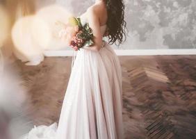 bright portrait bride in wedding dress photo