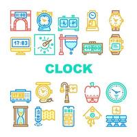 Clock And Watch Time Equipment Icons Set Vector