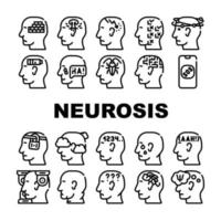 Neurosis Brain Problem Collection Icons Set Vector