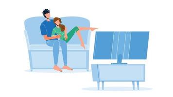Pastime Couple Family Watching Tv Together Vector