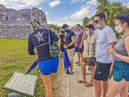 Tulum Quintana Roo Mexico 2022 Ancient Tulum ruins Mayan site temple pyramids artifacts seascape Mexico. photo