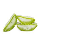 Green fresh Aloe vera sliced fresh aloe for herbal medical plant and beauty spa on white background copy space photo