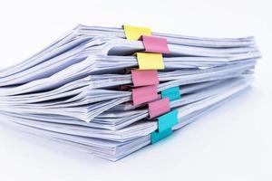 close up folder document and Stack of papers white background photo