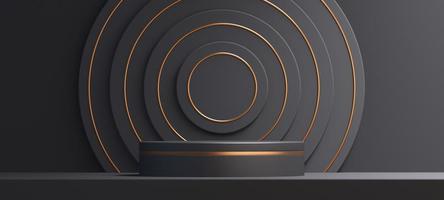 3d podium product mockup with abstract background on black and gold background,3d render illustration photo