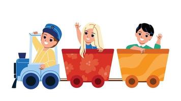 Kid Train Riding Children In Amusement Park Vector