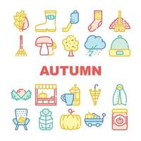 conjunto de iconos de colección de objetos de temporada de otoño vector