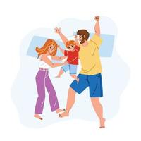 Family Enjoy Fun Time In Bedroom Together Vector