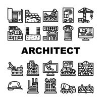 conjunto de iconos de ocupación profesional de arquitecto vector