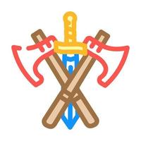 sword and ax weapon fairy tale color icon vector illustration