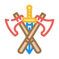 sword and ax weapon fairy tale color icon vector illustration