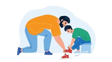 Father With Son Try On Shoes In Kid Store Vector