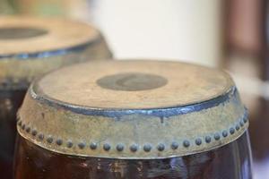 Close up of Thai old music instrument vintage leather classical drum photo