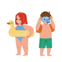 Kids In Swimming Suit Enjoying On Beach Vector