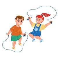 niños saltando la cuerda saltando juntos vector