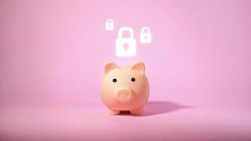 Piggy bank and key lock icon. Security money concept. photo