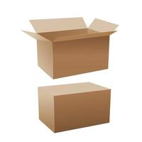 conjunto de envases rectangulares de cartón marrón realista, cajas de papel. maqueta realista de una caja de cartón amarilla, plantillas en blanco 3d. servicio de envío o entrega. vector