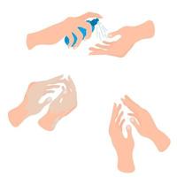 How to use hand sanitizer, cleaning hands with spray instruction. Vector illustration.