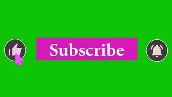 Green screen pink subscribe button cursor clicking on like and bell icon video