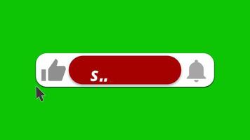 clic del cursor como botón de suscripción e icono de campana pantalla verde video de suscripción
