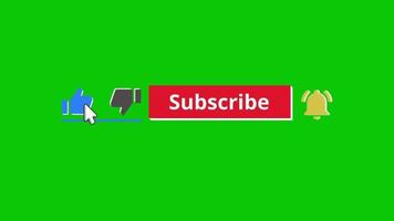 botão de inscrição de tela verde com like animado e ícone de sino download grátis video