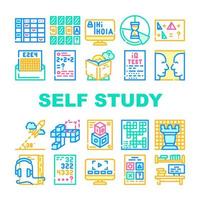 Self Study Lessons Collection Icons Set Vector