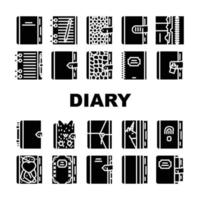 Diary Paper Stationery Accessory Icons Set Vector