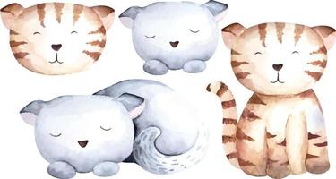 gato pintado en acuarela.gatito esponjoso marrón aislado sobre fondo blanco.dibujar a mano lindo gato divertido.boceto de acuarela de mascota animal. vector
