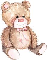 Watercolor teddy bear.Lovely Teddy Bear brown toy for valentines day gifts.Cartoon bear.Animals painted in watercolor.