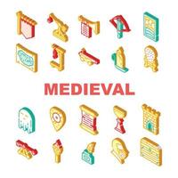 conjunto de iconos de colección medieval de la edad media vector