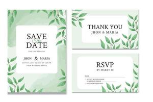 Beautiful green leaves floral water color wedding invitation card template vector