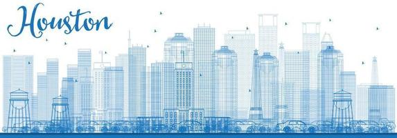 Outline Houston Skyline with Blue Buildings. vector