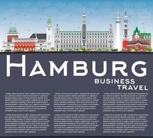 Hamburg Skyline with Gray Buildings, Blue Sky and Copy Space. vector