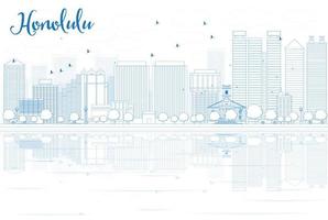 Outline Honolulu skyline with blue buildings and reflections. vector