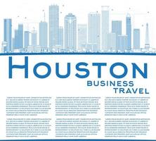 Outline Houston Skyline with Blue Buildings. vector